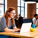 **

A digital nomad working on a laptop in a vibrant coworking space, surrounded by diverse people collaborating. The scene captures the essence of networking and idea exchange, with a focus on a modern, well-lit office environment. The style should be bright and energetic, emphasizing the benefits of community and shared resources.

**