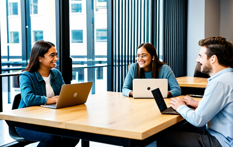 A diverse group of professional digital nomads in modest business casual attire, fully clothed, appropriate for collaborative work, interacting respectfully in a bright, modern co-working space bathed in natural light. Individuals are engaged in productive work, some chatting over coffee, others focused on laptops, creating an inviting and supportive atmosphere that emphasizes connection and belonging. This scene depicts overcoming loneliness through community. professional photography, high detail, realistic, perfect anatomy, correct proportions, natural pose, well-formed hands, proper finger count, natural body proportions, safe for work, appropriate content, family-friendly.